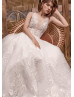 Ivory Beaded Lace Tulle V Back Wedding Dress